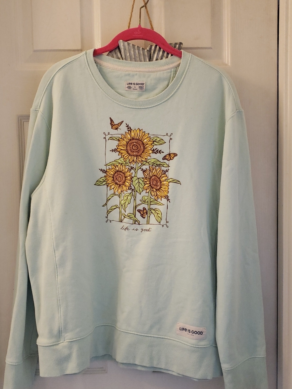 Life Is Good Mint Green Sunflower Crewneck Sweatshirt